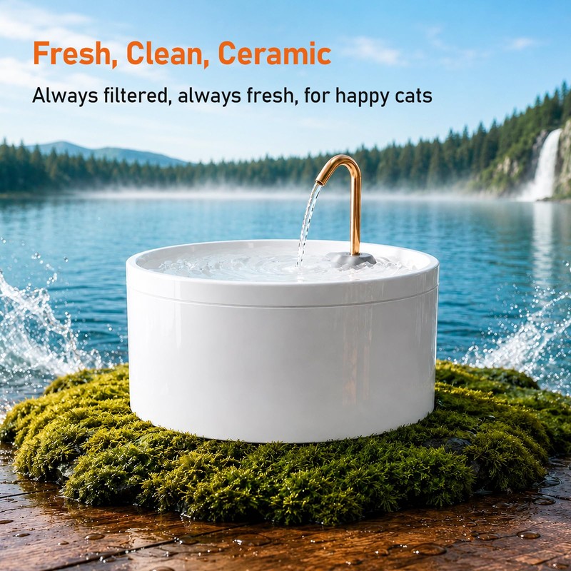 DOOOB Ceramic Dog Water Fountain, 4L/135oz Ceramic Cat Water Fountain