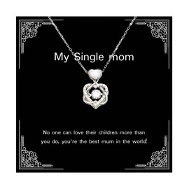 Joke Single mom Gifts, No one can love their children more than you do, you!, Best Heart Knot Silver Necklace For Mom From Son, Present, Mothers day, Mom birthday, Christmas