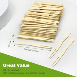 200-Pack Mini Wooden Fruit Forks – 3.46" Eco-Friendly Appetizers & Cocktail Picks, Disposable Bamboo Forks for Parties and Events