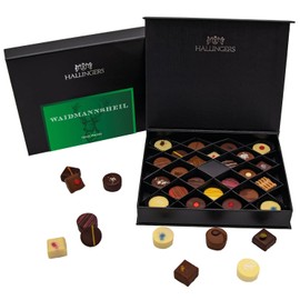 Hallingers Waidmannsheil - 24 Manufaktur Pralinen Geschenk edle FirstClass handmade ohne Alkohol aus Edelkakao Schokolade (Box) - Valentinstag als Geschenk für ihn & Geschenk für sie | Geburtstag Glüc