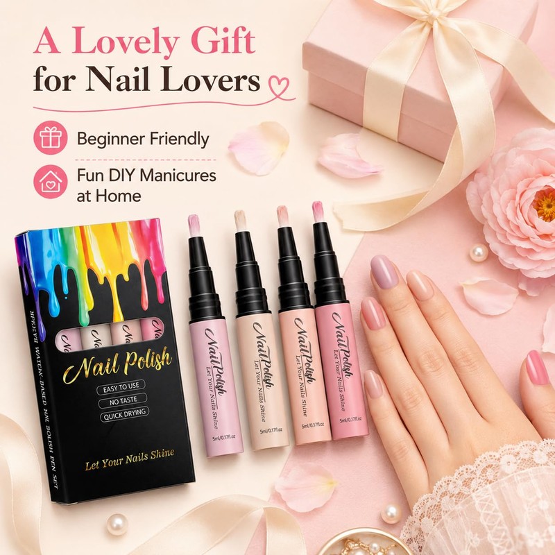 4PCS Water-Based Nail Polish Pen, ,Fast Drying Water Based No