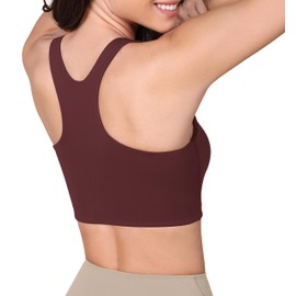 ODODOS Racerback Tank Bra for Women High Neck Non Padded Medium Support Sports Bra Workout Yoga Crop Tops, Burgundy, X-Large
