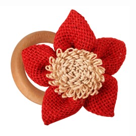 INDTRESOR Beautiful Hand Woven Colored Indian Jute Floral Table Decorative Natural Wood Base Napkin Holders (Set of 6).