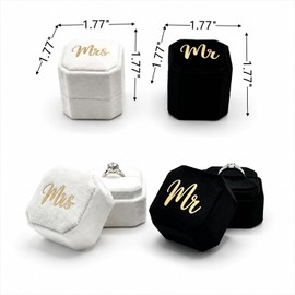 MTJYQYF Mr & Mrs Wedding Ring Box - Engagement Ring Box Ring Display Holder Case with Lid for Proposal Engagement Wedding, 1.77x1.77x1.77 IN U2-PRB009-mr mrs Black White