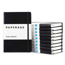 PAPERAGE Lined Journal Notebooks, 10 Pack, (Black), 160 Pages, Medium 5.7 inches x 8 inches - 100 GSM Thick Paper, Hardcover