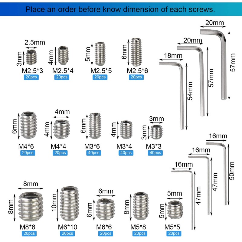 HanTof 340Pcs M2.5, M3, M4, M5, M6, M8 Metric Hex