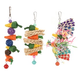 3pcs Parrot Chew Toys Weave Carrot Corn Rattan Balls Shredded Paper Bird Hanging Cage Toy for Budgie Lovebirds Conures