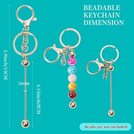 8 pieces beaded keychain, can string small bead blank DIY key chain, fashion metal DIY key chain accessories can be hung backpack (Golden)