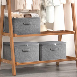 LUMOVERO Collapsible Storage Bins for Home Organization, Waterproof Fabric Foldable Organizer Boxes [3 Pack], 15.75 x 11.81 x 8.27 Inches, Dark Gray with Zippered Flap & Handle