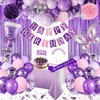 Purple Pink Birthday Decorations with Happy Birthday Banner, Latex Confetti