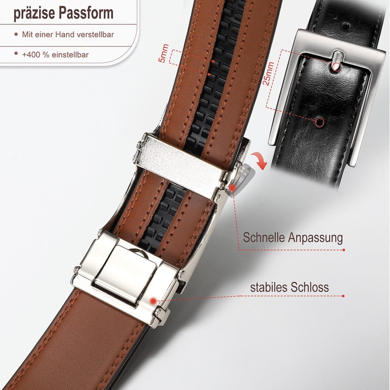 WHIPPY Men's Automatic Leather Ratchet Belt without Holes, Width 35