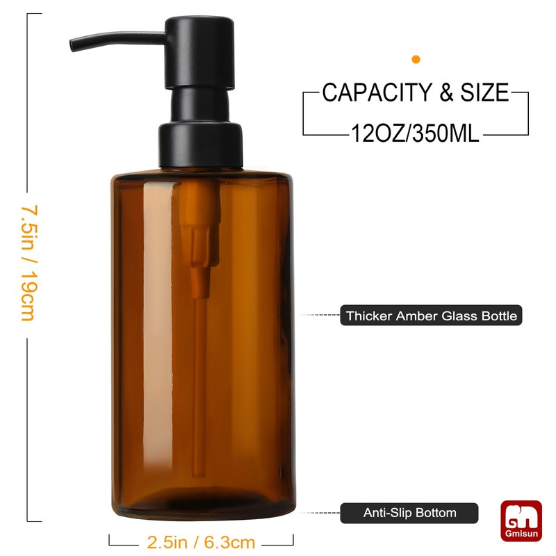 GMISUN Amber Glass Soap Dispenser, Hand Soap Dispenser for Bathroom,