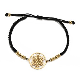 TEAMER Archangel Metatron Bracelet Stainless Steel Beads Charm Wax Rope Bracelet Vintage Amulet Wicca Jewelry for Women (G Black)