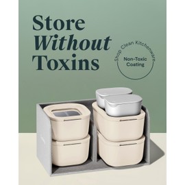 Caraway Mini Food Storage 11pc Set - Glass Storage Containers for Food - Non-Toxic Ceramic-Coated Glass - Air Release Technology - Compact & Stackable Design - Cream