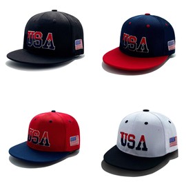 Susankley 4 Pieces USA Hats for Men American Flag Baseball Cap Adjustable USA Flag Patriotic Hat Flat Bill Brim Embroidered Dad Hats for Men Women