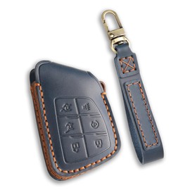 Hontumax Leather Key Fob Cover for GMC Yukon Sierra Acadia Canyon Terrain, for Chevy Tahoe Colorado Silverado Suburban, for Buick Envision Enclave 2021-2025 (Blue)