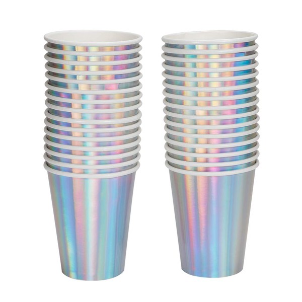 Geeklife Rainbow Silver Party Cups,Thickened Disposable Paper Cups Set,10.5 oz Double-deck Cups,Ideal for Drinks, Beverages,Water, Coffee and Tea