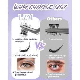 LZM Selbstklebende Clusterwimpern 10-13mm C Curl – Vorgeklebtes Wimpernverlängerungs-Set inkl. Pinzette, Ohne Kleber Natürliche Volumenwimpern(ZN008)