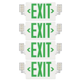 Spectsun 4 Packs Exit Signs with Emergency Lights,120-277VAC -LED Combo Emergency Light with Backup Battery-Double Face UL Listed Green Letter Exit Sign Lighting-Hard Wired-Fire Resistant