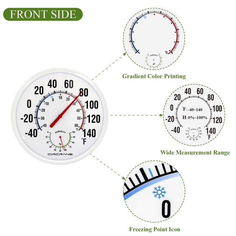 Circrane 13.25 Inch Round Thermometer with Hygrometer, Large Indoor Wall