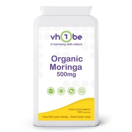 Organic Moringa Capsules 500mg – 120 Vegan Moringa Leaf Capsules | High Strength Malunggay Oleifera Supplement for Energy, Immunity & Antioxidant Support | Pure & Organic, Non-GMO, UK Made by vh1be