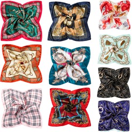 COOLANS 10 PCS Mixed Set Scarf,Fashion Square Satin Neck Scarf Head scarf for Women Hair Scarf Bundle 20 inch x 20 inch (Set D (10 pcs))