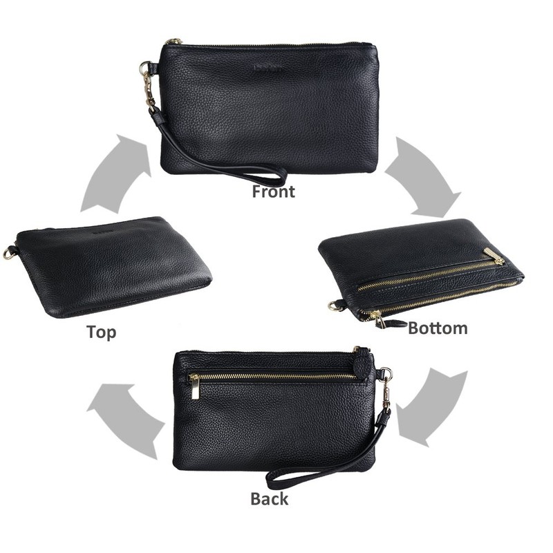 befen Black Genuine Leather Wristlet Clutch RFID Blocking Bag Cell