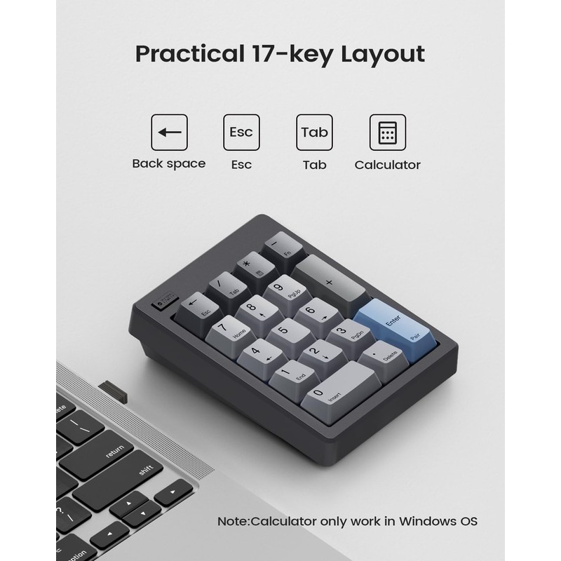 Wireless Mechanical Number Pad, Bluetooth 5.0&2.4G Wireless Dual Mode Hot