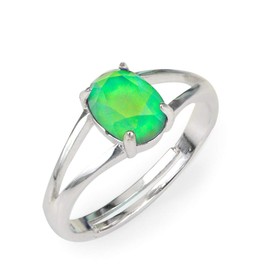 FUN JEWELS Minimalist Mood Ring in Silver Size Adjustable with Color Changing Facet Oval Crystal Stone For Women