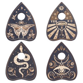 CREATCABIN 4Pcs Wood Crystal Holder Planchette Mini Crystal Sphere Display Stand Witch Stuff Decor Carving Gifts Supplies Tools Small Tray Altar Decor Magic for Crystal Ball Stones Divination(Black)