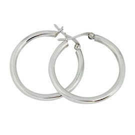 TreasureBay Women's Silver Hoop earrrings 925 Sterling Silver 3mm Round Tube in 2.5cm, 3cm, 3.5cm, 4cm, 4.5cm, 5cm, 6cm, 7cm Circle Hoop earrings (3.5)