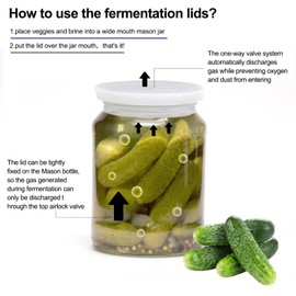 Kinggrand Kitchen Fermentation Lids Silicone Waterless Airlock Fermenting Lids for Wide Mouth Mason Jars For Making Pickled and Fermented Probiotic Foods 3 Pack White (Jars Not Included)