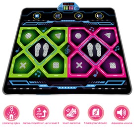RUNJIAER Double Dance Mat for Kids & Adults - Electronic Dance Game Pad with 8 LED Lights, 5 Music Tracks, 3 Difficulty Levels - Non-Slip Play Mat with Adjustable Volume - Great Gift for Boys & Girls