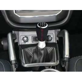 Lunsom 5-Speed Shift Knob, Leather Gear Shifter Knob Aluminum Alloy Car Shifting Lever Gear Head Handle Fit Most Manual Transmission Vehicle (Red)