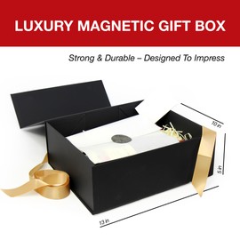 Retail Pak Black Collapsible Magnetic Gift Box with Ribbon Closure - Large, Sturdy Design for Luxury Presents, Weddings, and Birthdays