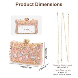 DTGN Evening Bags Clutch Purses for Women Formal, Purse Crossbody Handbag Rhinestone Shoulder Bag with Chain Sparkly for Wedding Bridal Guest Party Pink