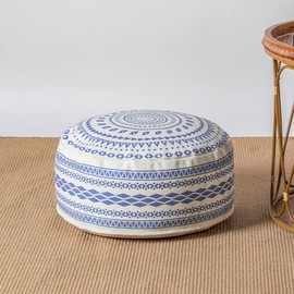 MOCOFO Unstuffed Round Pouf Covers Boho Colorful Geometric Ottoman Pouf Cover with Handle Design,Decoration Footstool for Living Room,Bedroom,Patio (Black,18x18x8)