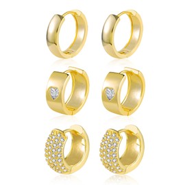 ALEXCRAFT Small Chunky Gold Hoop Earrings Set for Women Cubic Zirconia Thick Huggie Hoops Earrings Sets for Multiple Piercings Jewelry Gifts
