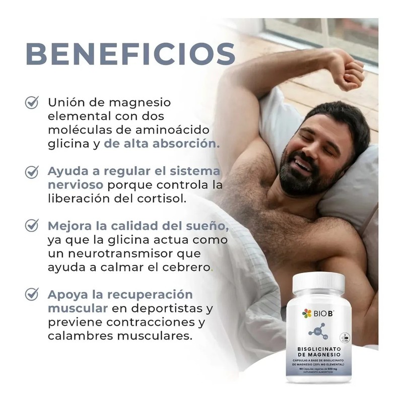 Bio B Bisglicinato Magnesio 1500 Mg Sueño Estrés 90 Caps