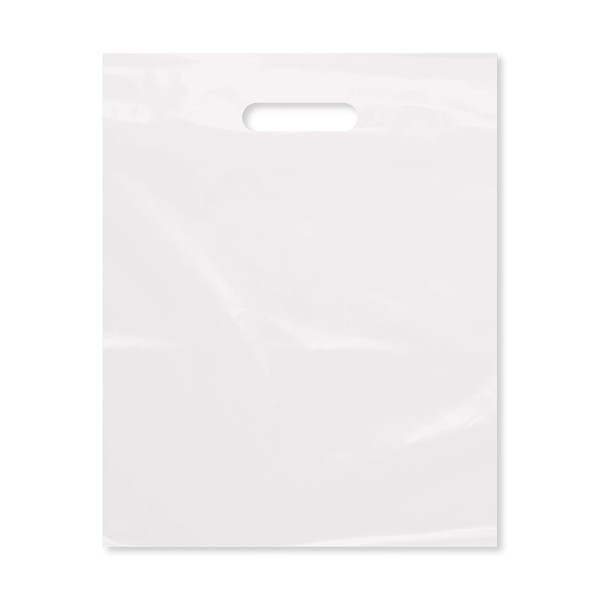 Purple Q Crafts Plastic Bag With Die Cut Handle Bag 12" x 15" White Plastic Merchandise Bags 100 Pack for Retail, Gifts, Trade Show and More