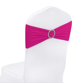 Peomeise 50pcs Fuchsia Spandex Chair Sashes with Buckle Slider for Wedding, Party Decoration