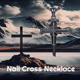 SIMONLY Nail Cross Necklace for Men 925 Sterling Silver Nail Cross Pendant Necklace 22+2 inch Chain Nails Jesus Cross Pendant Christian Jewelry for Dad