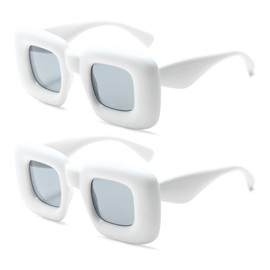 Long Keeper Square Sunglasses Women Men - Large Vintage Rectangular Sunglasses Y2k Retro Rave Party Vintage Glasses Colourful Thick Frame 62mm, White + White