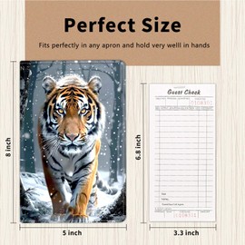 Server Book for Waitress, Cute Serving Books with Zipper Pocket, Leather Server Check Book Ticket Book Holder, Restaurant Waitress Accessories Server Booklet Organizer,Orange Tiger in The Snow