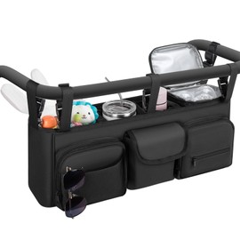 Double Stroller Organizer Compatible with Bob Duallie and Baby Jogger City Mini GT2, Double Baby Stroller Accessories with Cooler Bag, Parent Console Double Jogging Stroller Caddy with Cup Holder