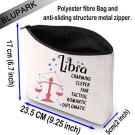 BLUPARK Zodiac Sign Cosmetic Bag Horoscope Makeup Bag 12 Constellation Birthday Gift for Astrology Lover (Libra)