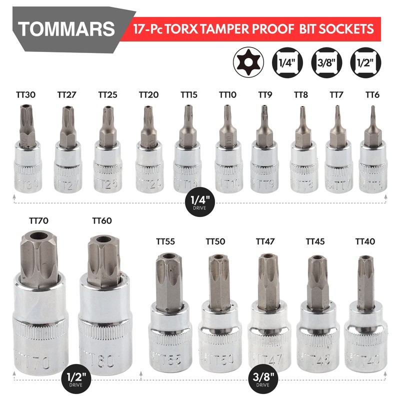 TOMMARS 60-Pc Master Torx Bit Socket and External Socket Set