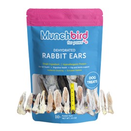 Munchbird Munchbird Dehydrated Rabbit Ears 100g (3.5 oz) 12-15 pcs for Dogs & Cats, European Furry Rabbit Ear Natural Fiber for Dogs, Rawhide Free Alternative to Pig Ears for Dogs, Ear Size Varies