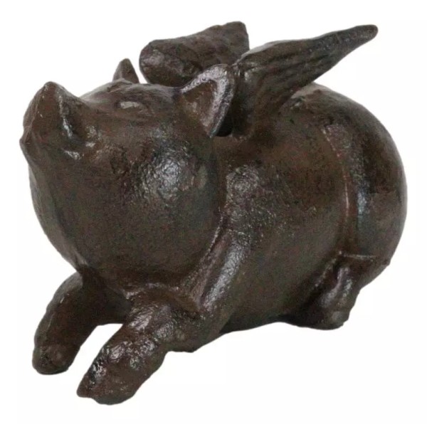 Pack Of 2 Cast Iron Whimsical Flying Winged Angel Pig