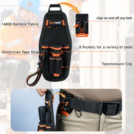 MELOTOUGH Small Tool Pouch with Quick Release Belt Clip,Tool Belt Pouch with Electrician Tape Thong Strap, Mini Work Organizer Clip on Tool Holster and Knife Holder Pouch（Orange）